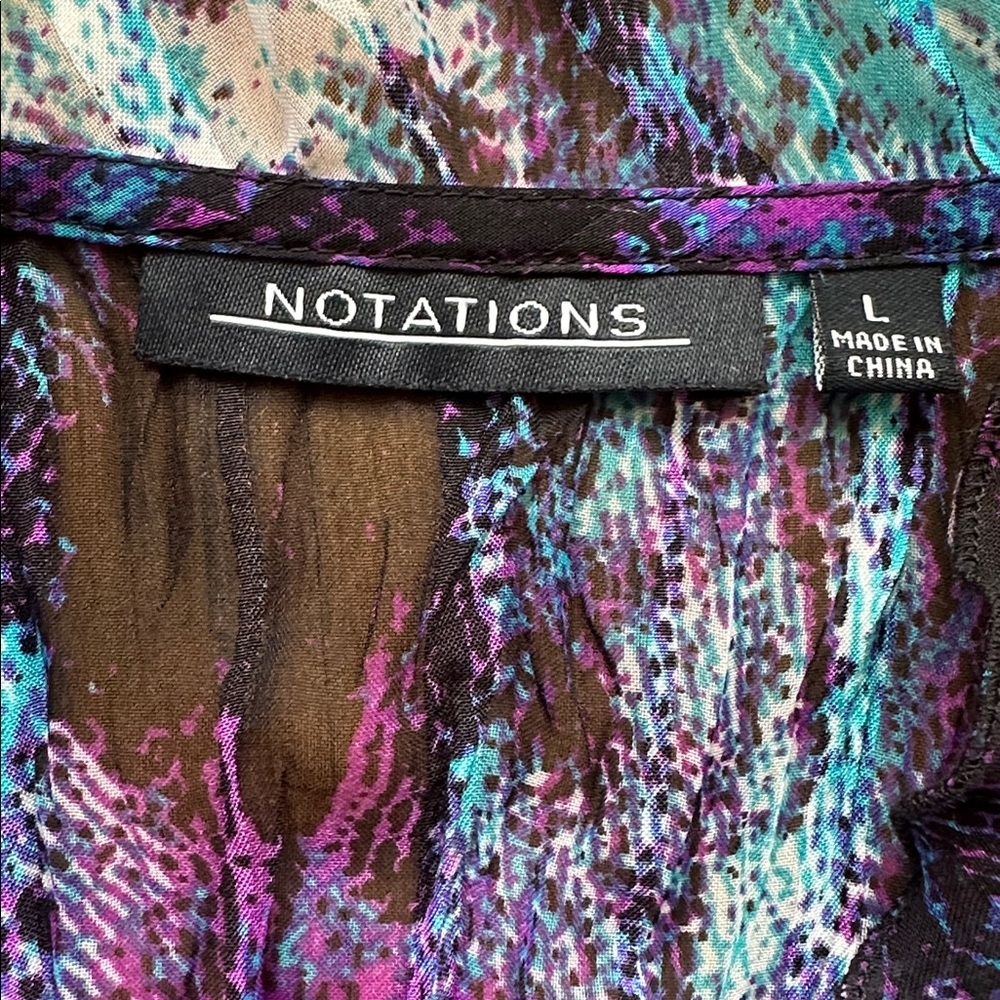 Notations Teal Blue Purple Metallic Sheer Cowl Neck Blouse - Picture 8 of 8